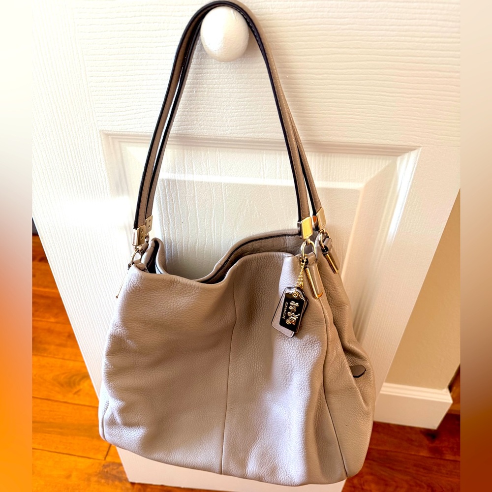 Coach Pebbled Leather Shoulder Bag in Taupe
